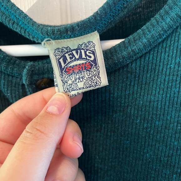 VINTAGE Levis Shirts For Jeans Mens Green quarter button t-shirt - Picture 5 of 11